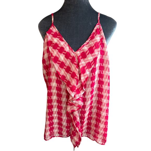 Cabi- Medium- Ruffle Cami- Pink Monochromatic Houndstooth - academia- preppy - Picture 1 of 8